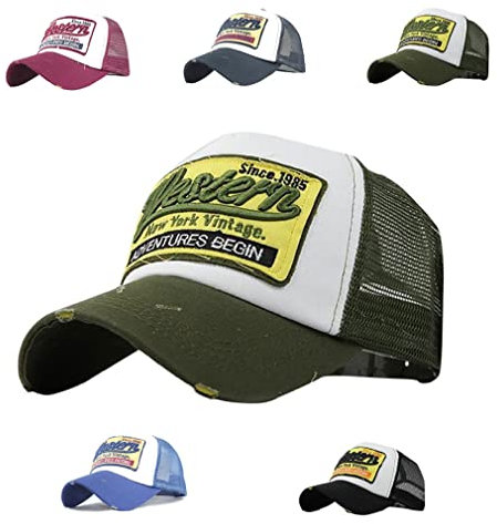CheChury Trucker Mesh Hüte Baseball Cap Western Mode Sommer Kappe Vintage Basecap Distressed Snapback Hüte Baseballmütze Used Look Retro Mütze (Grün, One Size)