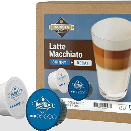 Barista Italiano - Latte Macchiato Light & Décaféiné - 80 Capsules Compatibles avec le Machines Nescafé* Dolce Gusto* (80 Capsules, 40 Portions) | Au Lait Écrémé et Décaféiné