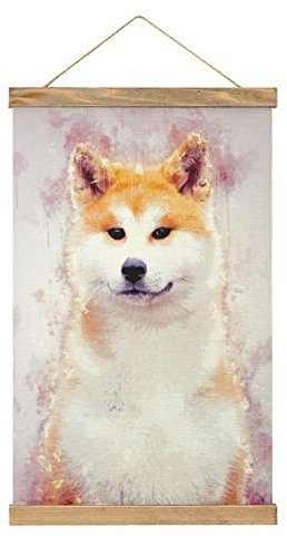 YBEL Aquarell Tier Akita Inu Scroll-Poster Stoff Bild Kunst Holz DIY Rahmen Hängende Druck Aufhänger für Raumdekoration Öl Leinwand Kit Geschenk