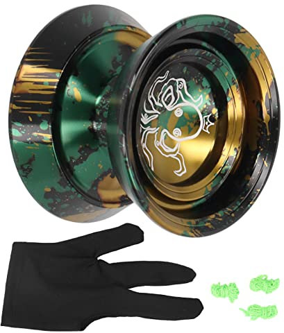 Yoyo Réactif, Yoyo Professionnel en Alliage D'aluminium Métallique avec Gant, 3 Cordes et Motif de Pieuvre Remplacement Avancé de Boule de Yoyo en Métal pour Débutants, Professionnels(Or noir)