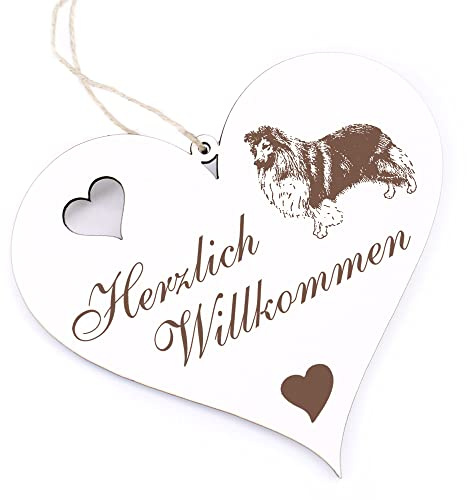 Herzlich Willkommen Schild - Shetland Sheepdog Sheltie - Deko Herz Holz Willkommensschild Türschild Dekoschild Türdeko