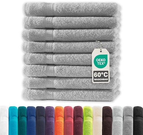 Müskaan® 8er Handtuch Set Silber, 100% Baumwolle, 50x30cm, 500g/m² – Öko-Tex, Frottee Handtücher Set Baumwolle, Gästetücher 30x50cm, Handtuchset Silber für Bad, 60°C waschbar, Frotteetücher