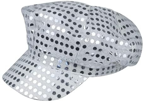 HD Novelty 70s Silver Sequin Disco Hat Party Hats For Adults 70s Style Unisex Shinny Silver Color PVC Hat Suitable Fancy Dress Costume Christmas Halloween Disco New Year 100% Polyester Accessories