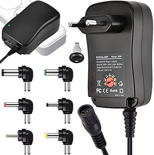 Retoo Universal AC Adapter 12V Netzteil, 30W Universal-Steckernetzteil 6 abnehmbaren Steckern, Netzteil Einstellbar für 3-12V Haushaltselektronik und LED-Streifen, Schaltnetzteil Adapter Konverter