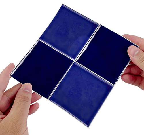 Alwayspon Blue Mosaic Effect Thick Tile Sticker, Vinyl Peel and Stick Self-Adhesive Splashback Waterproof Stick on Tile Transfer Sticker for Kitchen Bathroom Wall, 15x15cmx10pcs