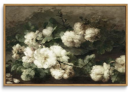 InSimSea Gerahmte Leinwand, Wandkunst, Raumdekoration, weiße Rosen, Stillleben, Gemälde auf Leinwand, Mitte des Jahrhunderts, moderne Dekoration, Dekoration, 40.6x61 cm