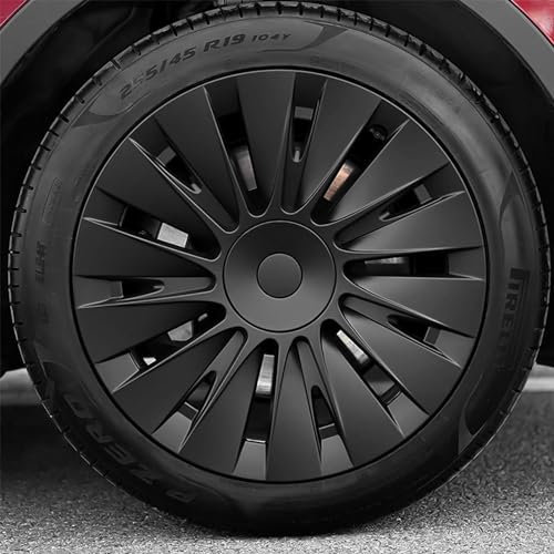 KAVANIC passend für Tesla Model Y-Radabdeckung, 19-Zoll-Radkappe, Mattschwarz, unterstützt Logo-Bereichsverbesserung (4 Stück), Induktionsstil, 2020–2023 Modell Y-Radabdeckung, Ersatzzubehör