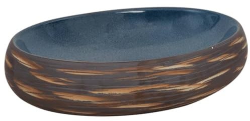 vidaXL Lavabo da Appoggio Marrone e Blu Ovale 59x40x15 cm Ceramica