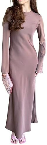 Tache Mince Maxi Robes for Femmes élégant Solide fête Robe de soirée Femmes Taille Haute Femme Automne Robe de Mode (Color : Pastel Violet, Size : L)