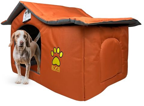 EVE Textile Hundehütte | Katzenhütte | Hundehaus | Katzenhaus | Hundehöhle | Katzenhöhle | Dog House | Cat House | Pet House | Kühlende Hütte | Atmungsaktives Haus | 40x60x45 cm (Orange)