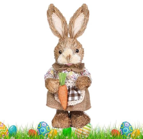 Conejo de paja de Pascua para decoración del hogar, figura de conejo de paja de Pascua, estatuas de conejo de pie de Pascua, adorno creativo de conejo tejido de paja, bonita figura de conejo,