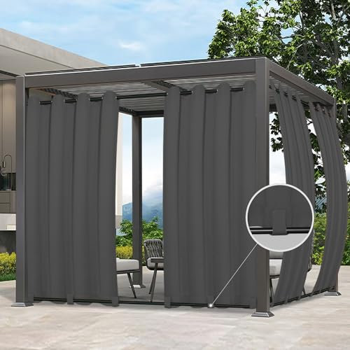 Easy-Going Outdoor-Vorhänge, wasserdicht, winddicht, wetterfest, für Terrasse, Cabana, Veranda, Pergola und Pavillon, mit Ösen oben und Laschen unten, 1 Paneel, 137,2 x 183,9 cm, Grau