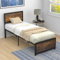 GOPLUS Metallbett mit Holz Kopfteil, 90 x 200cm Bettgestell mit Lattenrost, Einzelbettgestell mit Unterbett-Stauraum, 36cm Höhe unter dem Bett, Einzelbett Gästebett, Jugendbett, Industriell