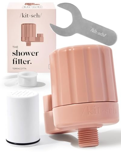 Kitsch Shower Head Filter for Hard Water - Water Softerner for Shower, Hardwater Filter for Showerhead, Improves Hair,Nails & Skin, Removes Chlorine, Heavy Metals & Other Harmful Substance -Terracotta
