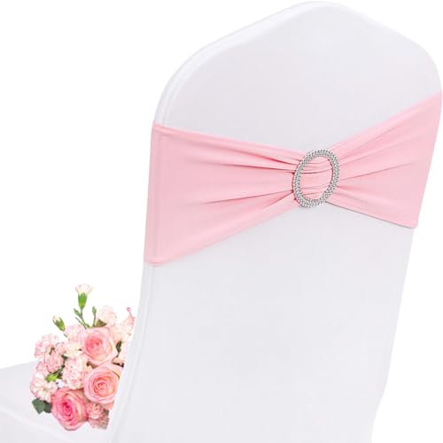 AIRIT LOVELY Lot de 50 rubans de chaise roses pour mariage en spandex rubans rose clair pour chaises rubans de chaise roses avec boucle pour fête nuptiale baby shower anniversaire banquet décorations