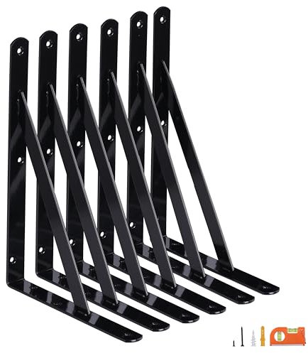 NEODROP 6er-Pack 30,5 cm robuste Regalhalterungen, große Wandhalterung für schwebende Regale, 90 Grad Dreieck, große L-Halterung, schwarzer pulverbeschichteter Stahl