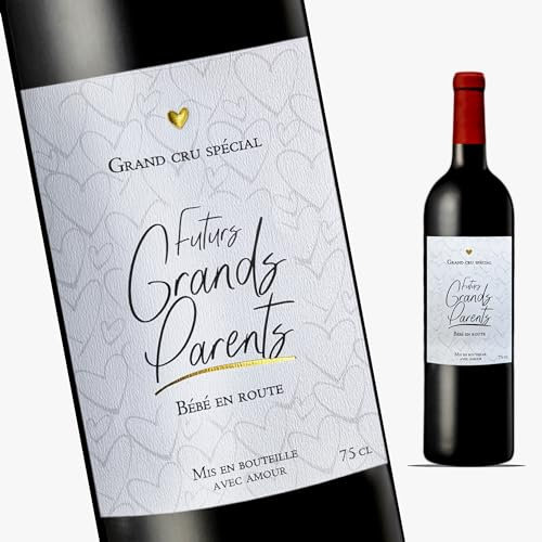 Lot x 2 Etiquettes Bouteille de Vin d'annonce de Grossesse - Futurs Grands-Parents - Grand Cru Spécial - Annonce future naissance pour Papy - Mamie - Grand-Père - Grand-Mère