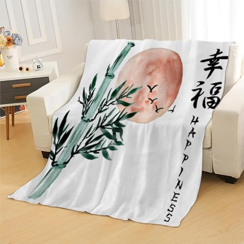 Kuscheldecke Flauschig Chinesischer Stil 3D Decke 220x240 Bambus Wohndecke Orientalisch-Asiatischer Stil Weich und Warme Flanell Fleecedecke für Sofadecke Couchdecke Tagesdecke 3072m