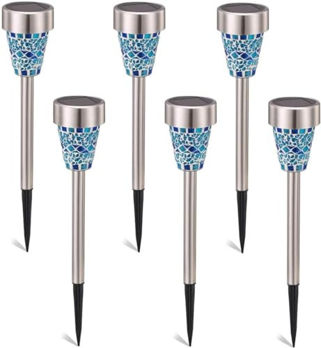 EONANT Solar Garten Lichter, 6 Pcs Mosaik Glas Gehweg Lichter, LED Solar Landschaft Lichter im Freien Dekoration für Rasen Wege Terrasse Gehwege (Blau)