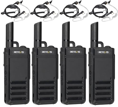 Retevis RB639 Funkgerät, PMR446 Handfunkgerät Mini mit Headset, 1000mAh, USB-C, Drahtloser Klon, Rauschsperre, VOX Walkie Talkie Professionelles für Restaurant, Einzelhandel (4 Stück, Schwarz)