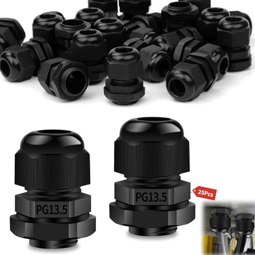 Ziamzra 25 Pezzi Pressacavi Elettrici Set PG13.5 Passacavi Regolabile Pressacavi Connettori Nero Pressacavo per Giardino Cavo Casa Fissaggio