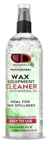 DD Teck Professional Wax Equipment & Pot Cleaner with Mineral Oil – Salon Cleaning Solution for Warmers, Containers & Tools – Removes Residue & Spills from Surfaces (250ml Spray)