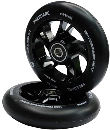 FREEDARE Pro Stunt Scooter Rollen 110mm, ABEC 7 Kugellager, 89A Super Rebound PU Stunt Roller Räder, 2 Stück (Schwarz)