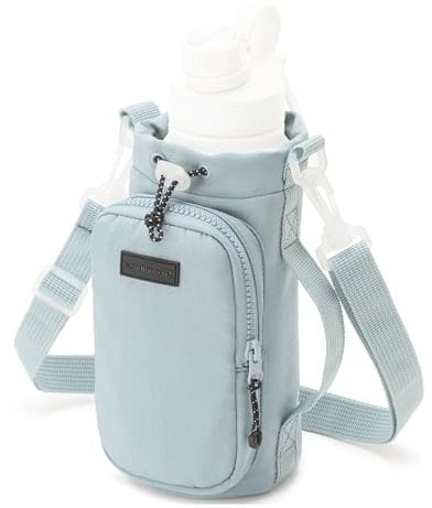 TRIWONDER Water Bottle Carrier Bag with Phone Pocket, Adjustable Shoulder Strap Water Bottle Holder Pouch Sling Bag for Hiking Travelling (Blue)