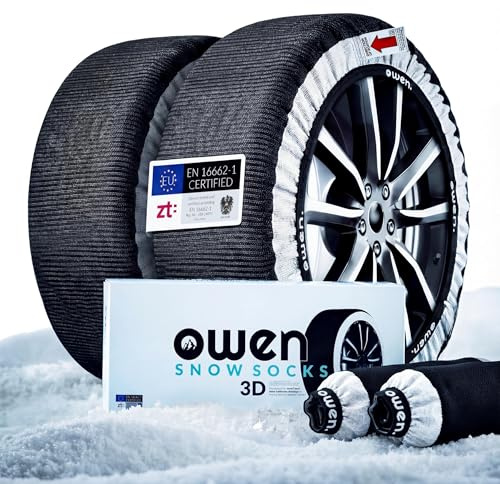 OWEN Schneeketten Textil (Paar) | Die Schnelle Anfahrhilfe bei Schnee & Eis | Geeignet für ABS/ESP | 3D-Grip Traktion & Felgenschutz | Montage in 2 Min | XS-XXL (XS)