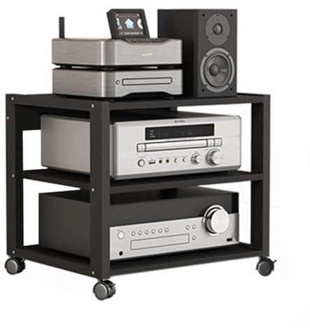 Mueble Equipo Pequeño Gabinete Multimedia De Metal para Piso, Estante Resistente Negro para Tocadiscos para Almacenamiento De Amplificadores, Audio, Tocadiscos Y Sonido, Soporte(50x40x48.5cm)