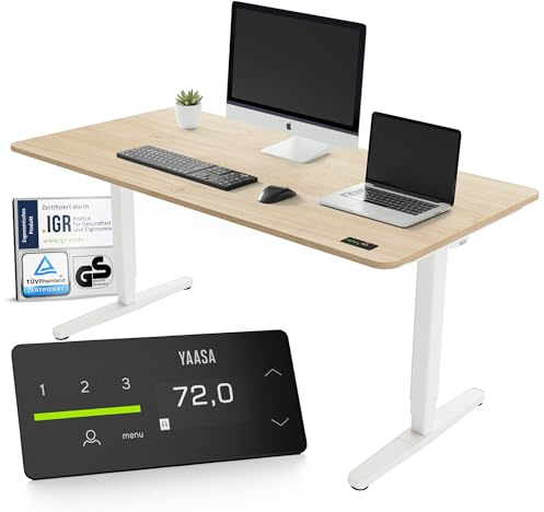 Yaasa Desk Pro Elektrisch Höhenverstellbarer Schreibtisch Eiche hell/Weiß 140 x 80 cm – Ergonomischer Schreibtisch mit Abgerundeter Tischplatte & ErgoTouch-Display – Traglast 120 kg
