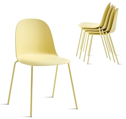 Xdeco Yellow Dining Chairs Set of 4, Plastic Stackable Kitchen Chairs, Classic Indoor/Outdoor Chair with Metal Legs for Dining Room, Kitechen, Cafes, Restaurants