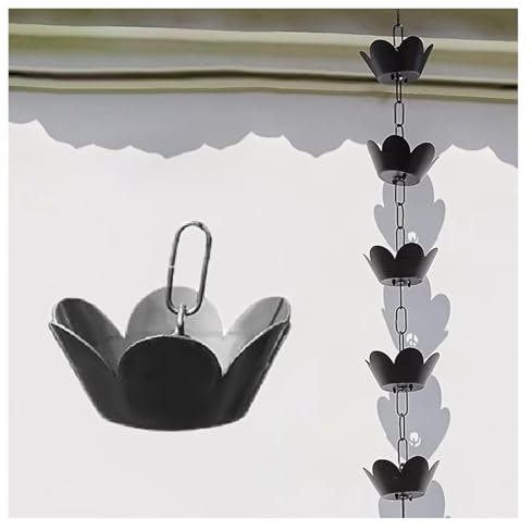 OXOLAMRIN hängen Metall Regenketten, Regenwasser-Sammler, Lotus-Regenfängerkette for den Außenbereich for Regenrinnen und Fallrohre, hängende Blumen-Regenablaufketten, Gartendekoration Japanisch