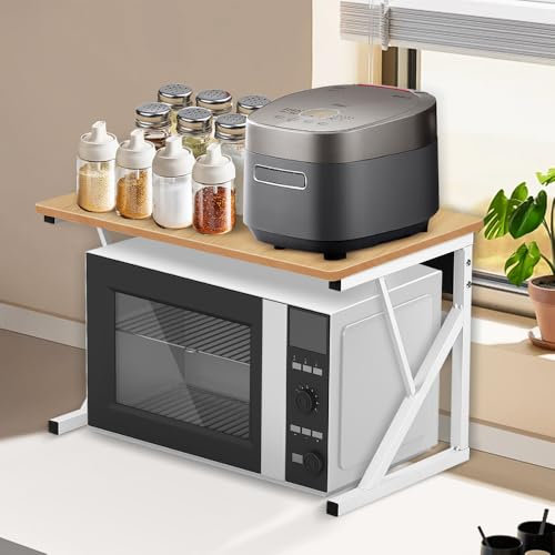 OHMG Support de Four à Micro-Ondes Étagère de Cuisine pour Four à Micro-Ondes Étagère Stable en Bois pour Four Micro-Ondes en Acier au Carbone pour Bureau (54 * 35 * 34.5cm(B))