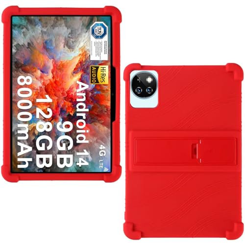AKNICI Silicona Funda para DOOGEE T10W/DOOGEE T10 Plus/DOOGEE T10 Pro/DOOGEE T10/DOOGEE T10S/DOOGEE U10/DOOGEE U10 Pro/DOOGEE U9 Tableta 10 Pulgadas, Funda Protectora con Función de Soporte, Rojo