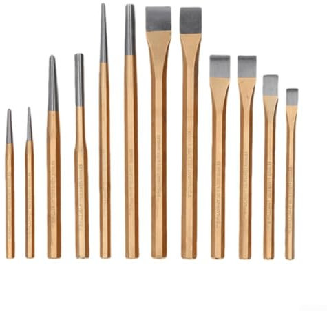 Complete Set of 12 Alloy Steel Chisels for Carving Details in Wood, Stone, Concrete, and More