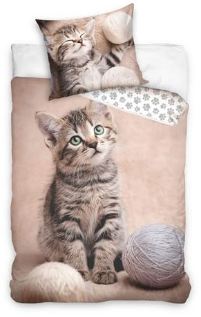 Bettwäsche-Set mit Katze 135x200 80x80 Wendebettwäsche Bettzeug Kater Kitten Cat