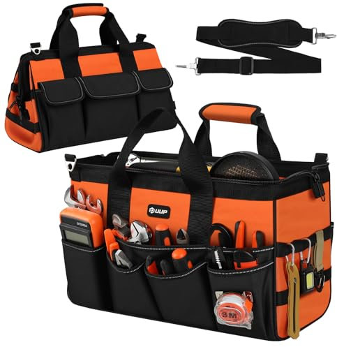 UUP Heavy Duty Tool Bag 18-Inch, 16-Pocket Portable Soft Tool Box Organizer Storage, Handle Tactical Carry Tote Empty Toolbox with Large Zipper, Father Day Dad Men Gift for Mechanic Engineer, Orange