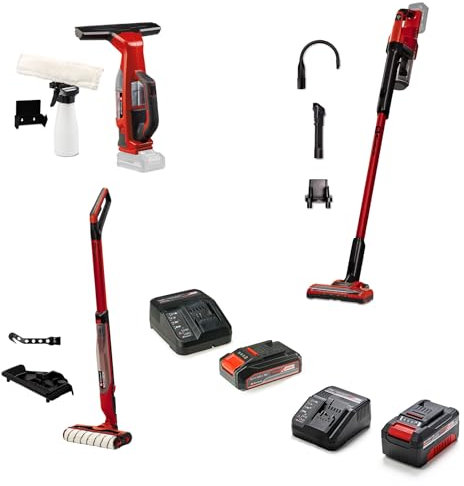 Einhell Akku-Haushalt-Set Power X-Change (18 V, inkl. Akku-Fensterreiniger, Akku-Hartbodenreiniger, Akku-Stielstaubsauger, 1x 2,5 Ah Akku, 1x Ladegerät)