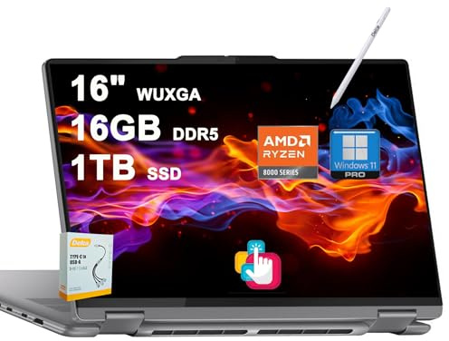 Lenovo Yoga 7 2-in-1 AI PC Laptop | 16 Zoll WUXGA Touch | AMD Zen4 8-core Ryzen 7 8840HS (>i7-12700H) | 16 GB DDR5 1 TB SSD | Hintergrundbeleuchtung Fingerabdruck langlebiger Akku Schnellladung Win11