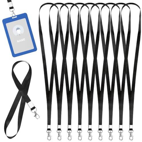 20 Stück Schlüsselband Schwarz, 45 cm Lanyard Schlüsselband zum Umhängen, Schlüsselbänder mit Swivel Schließe, Abzeichen Lanyards, Schlüsselanhänger Hals für Ausweishalter, Studentenausweis, Schlüssel
