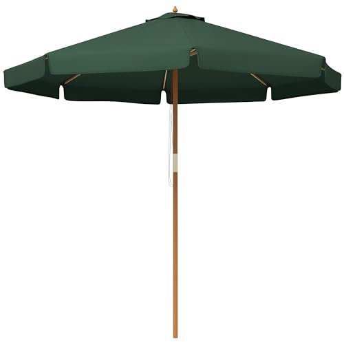 Outsunny Gartenschirm Ø3,25 m mit Seile, verstellbare Öffnung und Lufteinlässe, Sonnenschirm für den Außenbereich mit 8 Streben aus Holz, Bambus und Polyester 180 g/㎡, für Hof, Terrasse und Balkon