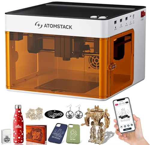 ATOMSTACK P1 Enclosed Laser Engraver, Mini Laser Engraving Machine, 5W Portable Laser Cutter for Woodworking, Free AtomStack App and Software, 110×110mm Engraving Area