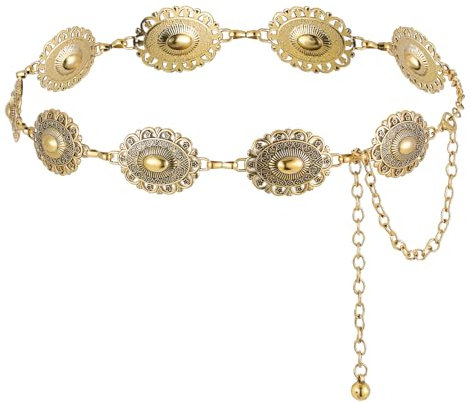 Sorcristy Taillengürtel Damen Kettengürtel Boho Gürtel Gold Taillenkette Verstellbarer Metall Taillenkettengürtel Vintage Goldener Gürtel für Kleider Jeans Kleid
