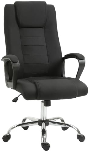 Vinsetto Sedia da Ufficio Ergonomica Girevole, Sedile Largo, Nero | Poltrona Scrivania, Tessuto Effetto Lino, Poggiatesta, Funzione Dondolo, Braccioli Imbottiti, Altezza Regolabile
