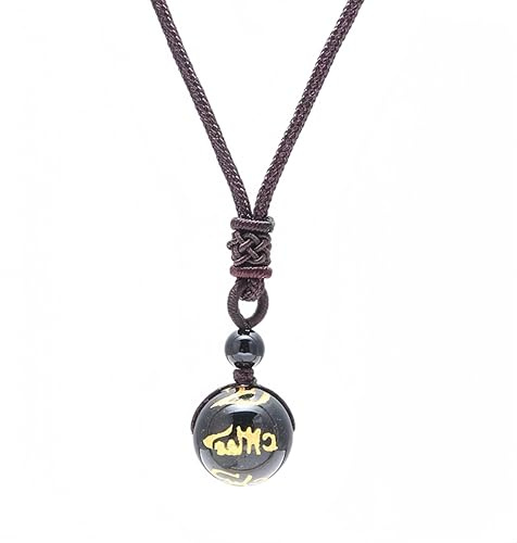 Collier Pendentif de Protection en Obsidienne Dorée/Noire Naturelle 16/18mm – Pierre Énergétique Chakra, Amulette Porte-Bonheur Unisexe pour Homme & Femme, Cordon Tressé Réglable 20-35cm