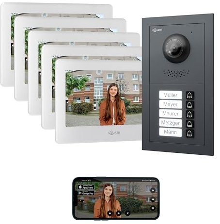 GOLIATH Basic Line Türklingel & Türsprechanlage mit Kamera für [MEHRFAMILIENHAUS] mit Smartphone App - Klingel mit Kamera & Monitor - Doorbell Camera - Video Sprech - & Gegensprechanlage mit Türöffner