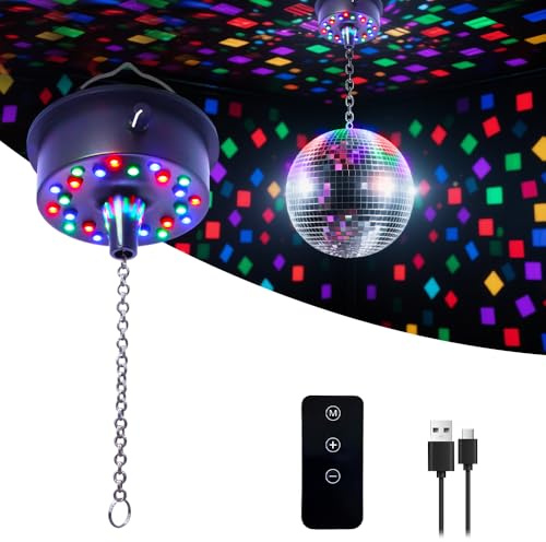 XPJBKC Disco Ball Motor with Remote, 5 RPM-9 RPM Adjustable Mirror Ball Motor, Multi Coloured Rotating Disco ball Ceiling Light with 24 RGB LED Light, Mood lights for Party Home Decoration Bands Pubs