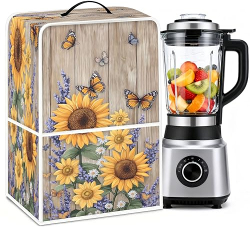 Kitchen Blender Dust Cover with 2 Pockets, Dustproof Cover Compatible with Ninja Foodi, fit Most Countertop Blenders with Handle (Sunflower 6)