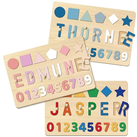 Puzzle Personalisiert Holzpuzzle Kinder, Personalisiertes Baby Puzzle Holztiere Ab 1 Jahr Buchstaben Und Ziffern, Personalisierte Geschenke Baby 1 Jahr Geburtstag